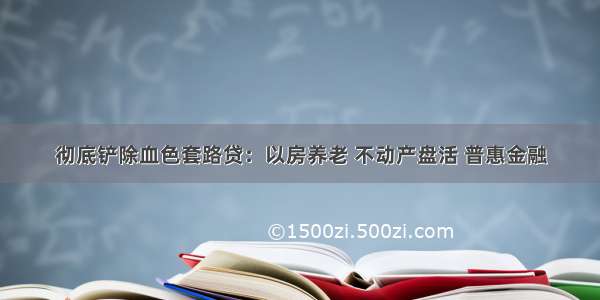 彻底铲除血色套路贷：以房养老 不动产盘活 普惠金融