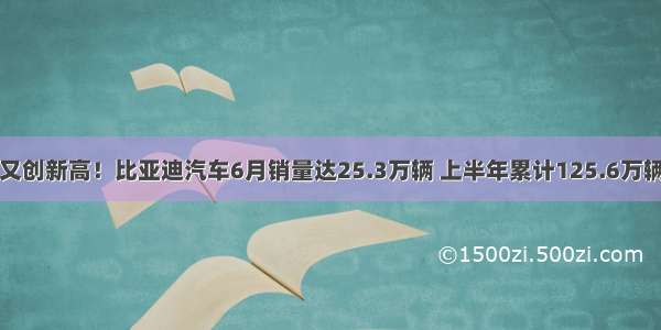 又创新高！比亚迪汽车6月销量达25.3万辆 上半年累计125.6万辆