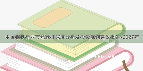 中国钢铁行业节能减排深度分析及投资规划建议报告-2027年