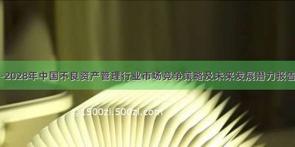 -2028年中国不良资产管理行业市场竞争策略及未来发展潜力报告