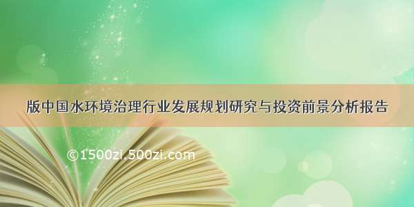 版中国水环境治理行业发展规划研究与投资前景分析报告