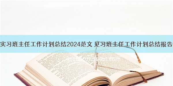 实习班主任工作计划总结2024范文 见习班主任工作计划总结报告