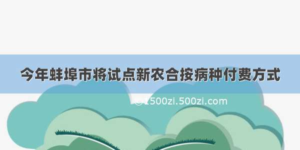 今年蚌埠市将试点新农合按病种付费方式