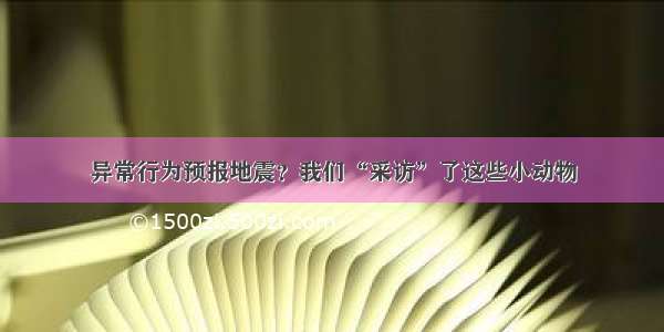 异常行为预报地震？我们“采访”了这些小动物