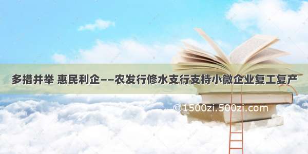 多措并举 惠民利企——农发行修水支行支持小微企业复工复产