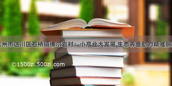 达州市达川区石桥镇佛尔岩村：小产业大发展 生态养鱼助力精准脱贫