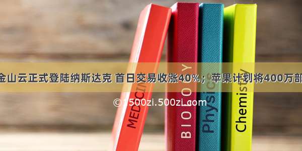 「钛晨报」金山云正式登陆纳斯达克 首日交易收涨40%；苹果计划将400万部AirPods转至