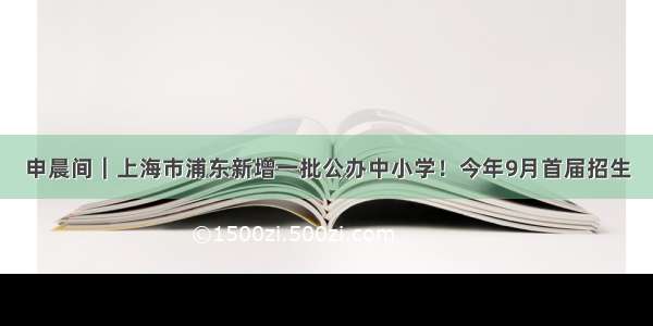 申晨间｜上海市浦东新增一批公办中小学！今年9月首届招生