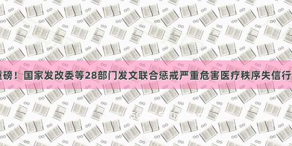 重磅！国家发改委等28部门发文联合惩戒严重危害医疗秩序失信行为