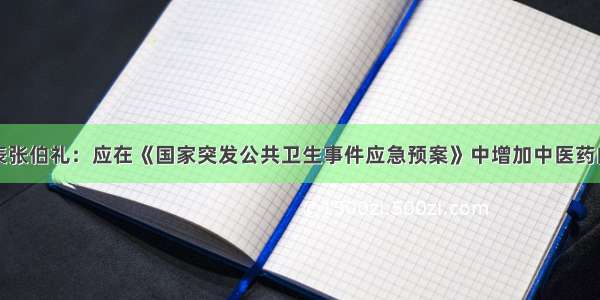 代表张伯礼：应在《国家突发公共卫生事件应急预案》中增加中医药内容