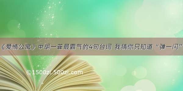 《爱情公寓》中胡一菲最霸气的4句台词 我猜你只知道“弹一闪”!