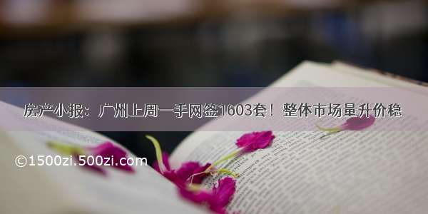 房产小报：广州上周一手网签1603套！整体市场量升价稳