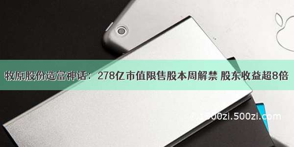 牧原股份造富神话：278亿市值限售股本周解禁 股东收益超8倍