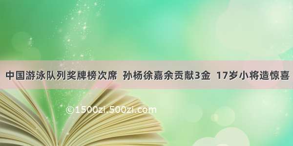 中国游泳队列奖牌榜次席  孙杨徐嘉余贡献3金  17岁小将造惊喜