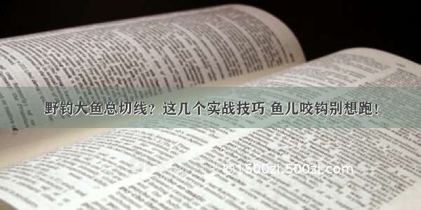 野钓大鱼总切线？这几个实战技巧 鱼儿咬钩别想跑！