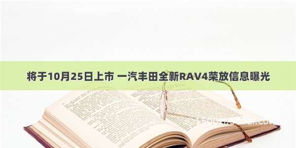 将于10月25日上市 一汽丰田全新RAV4荣放信息曝光