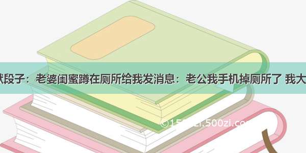 幽默段子：老婆闺蜜蹲在厕所给我发消息：老公我手机掉厕所了 我大怒...