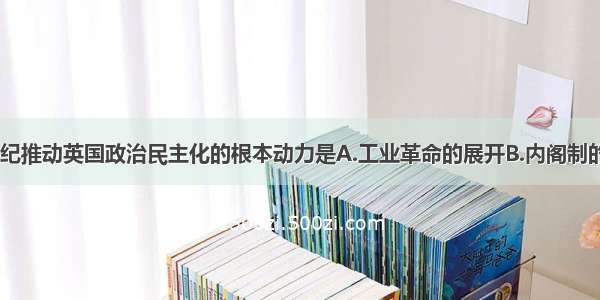 单选题19世纪推动英国政治民主化的根本动力是A.工业革命的展开B.内阁制的形成C.君主