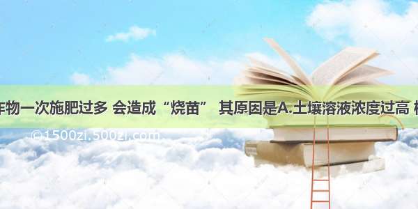 单选题对农作物一次施肥过多 会造成“烧苗” 其原因是A.土壤溶液浓度过高 根细胞不能吸