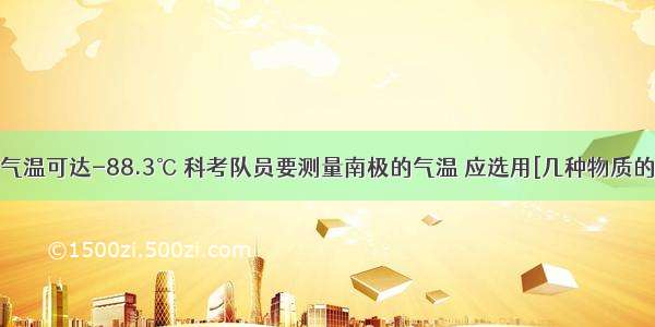 南极的最低气温可达-88.3℃ 科考队员要测量南极的气温 应选用[几种物质的熔点：酒精