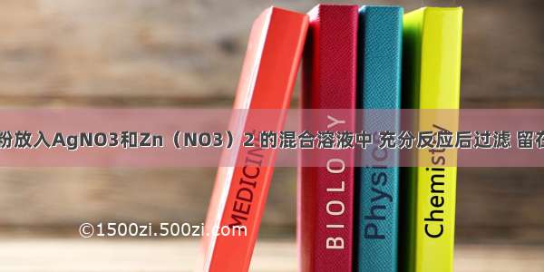 将过量的铁粉放入AgNO3和Zn（NO3）2 的混合溶液中 充分反应后过滤 留在滤纸上的固