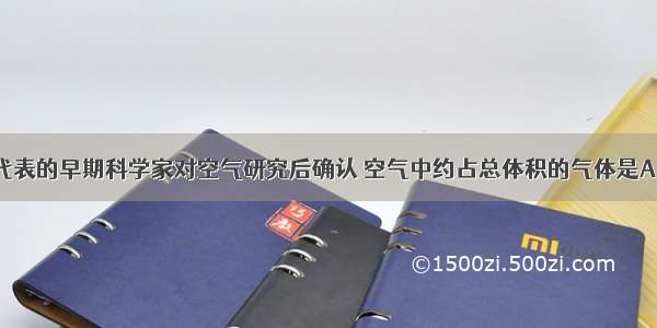 以拉瓦锡为代表的早期科学家对空气研究后确认 空气中约占总体积的气体是A.氮气B.氧气