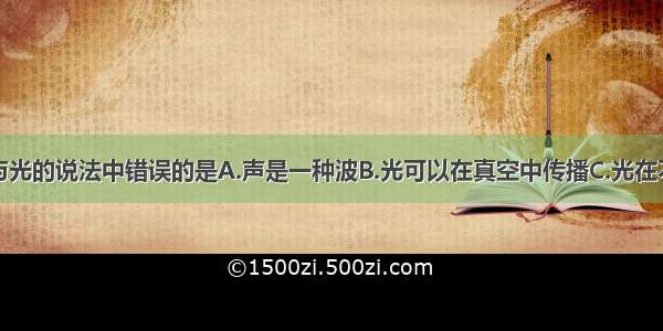 下列有关声与光的说法中错误的是A.声是一种波B.光可以在真空中传播C.光在不同介质中传