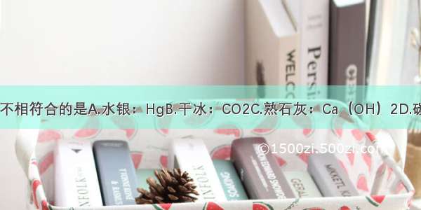 物质名称与化学式不相符合的是A.水银：HgB.干冰：CO2C.熟石灰：Ca（OH）2D.碳酸氢钠：Na2CO3