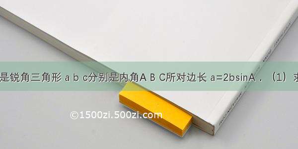 设△ABC是锐角三角形 a b c分别是内角A B C所对边长 a=2bsinA．（1）求角B的大