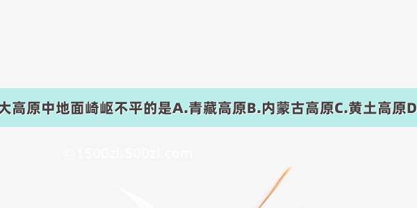 下面的四大高原中地面崎岖不平的是A.青藏高原B.内蒙古高原C.黄土高原D.云贵高原