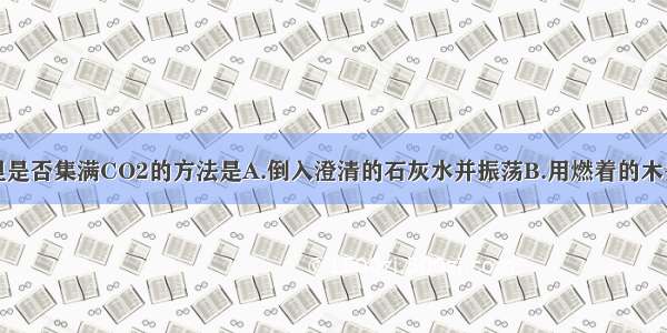 检验集气瓶里是否集满CO2的方法是A.倒入澄清的石灰水并振荡B.用燃着的木条伸入集气瓶