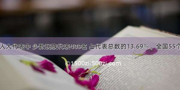 十二届全国人大代表中 少数民族代表409名 占代表总数的13.69％。全国55个少数民族都