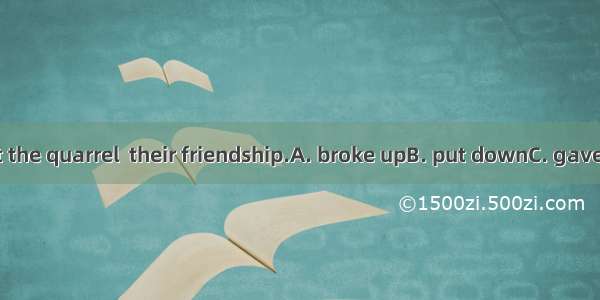 It is a pity that the quarrel  their friendship.A. broke upB. put downC. gave upD. took aw