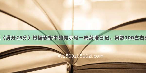 VI. 书面表达（满分25分）根据表格中的提示写一篇英语日记。词数100左右时间寒假的第