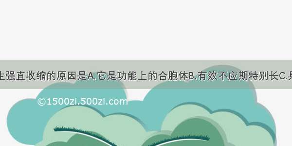 心肌不会产生强直收缩的原因是A.它是功能上的合胞体B.有效不应期特别长C.具有自动节律