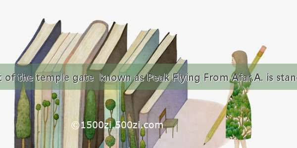 Right in front of the temple gate  known as Peak Flying From Afar.A. is standing a very bi