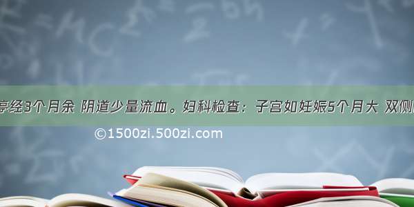 女 22岁。停经3个月余 阴道少量流血。妇科检查：子宫如妊娠5个月大 双侧附件区均触