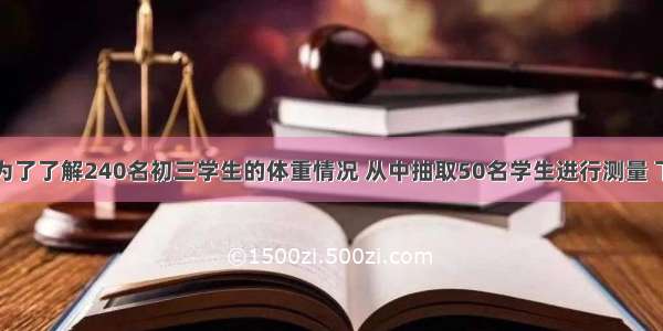 单选题某校为了了解240名初三学生的体重情况 从中抽取50名学生进行测量 下列说法正确