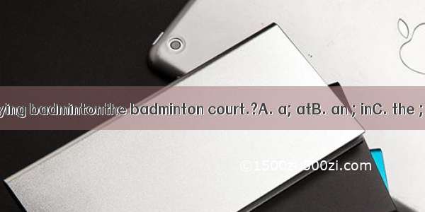 Do you like playing badmintonthe badminton court.?A. a; atB. an ; inC. the ; onD. ×;on