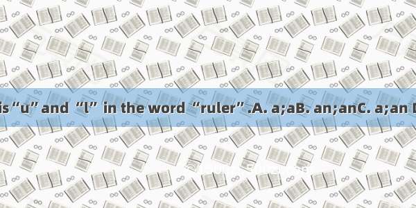 There is“u”and “l” in the word “ruler”.A. a;aB. an;anC. a;an D. an;a