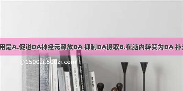 左旋多巴的作用是A.促进DA神经元释放DA 抑制DA摄取B.在脑内转变为DA 补充纹状体中DA