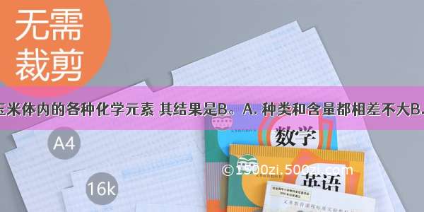 比较兔和玉米体内的各种化学元素 其结果是B。A. 种类和含量都相差不大B. 种类大体