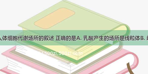 下列关于人体细胞代谢场所的叙述 正确的是A. 乳酸产生的场所是线粒体B. 雌激素合成