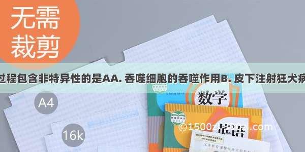 以下免疫过程包含非特异性的是AA. 吞噬细胞的吞噬作用B. 皮下注射狂犬病疫苗C. 胎