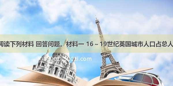 （20分）阅读下列材料 回答问题。材料一 16～19世纪英国城市人口占总人口比例（%）