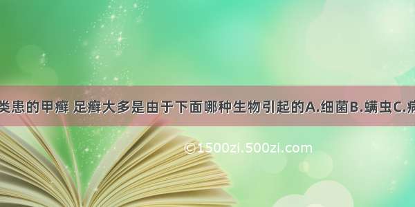 单选题人类患的甲癣 足癣大多是由于下面哪种生物引起的A.细菌B.螨虫C.病毒D.真菌