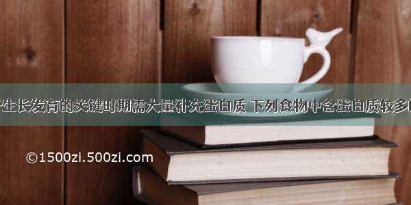 青少年处于生长发育的关键时期需大量补充蛋白质 下列食物中含蛋白质较多的是BA. 肥