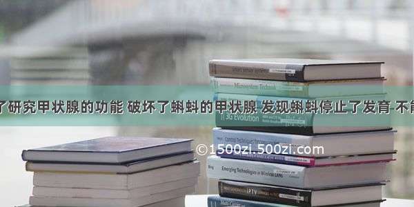 科学家为了研究甲状腺的功能 破坏了蝌蚪的甲状腺 发现蝌蚪停止了发育 不能发育成青