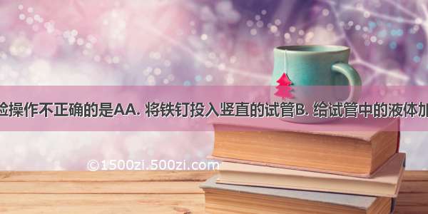 下列的实验操作不正确的是AA. 将铁钉投入竖直的试管B. 给试管中的液体加热C. 挤压