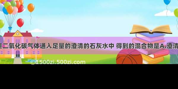 单选题将少量二氧化碳气体通入足量的澄清的石灰水中 得到的混合物是A.澄清的B.浑浊的C